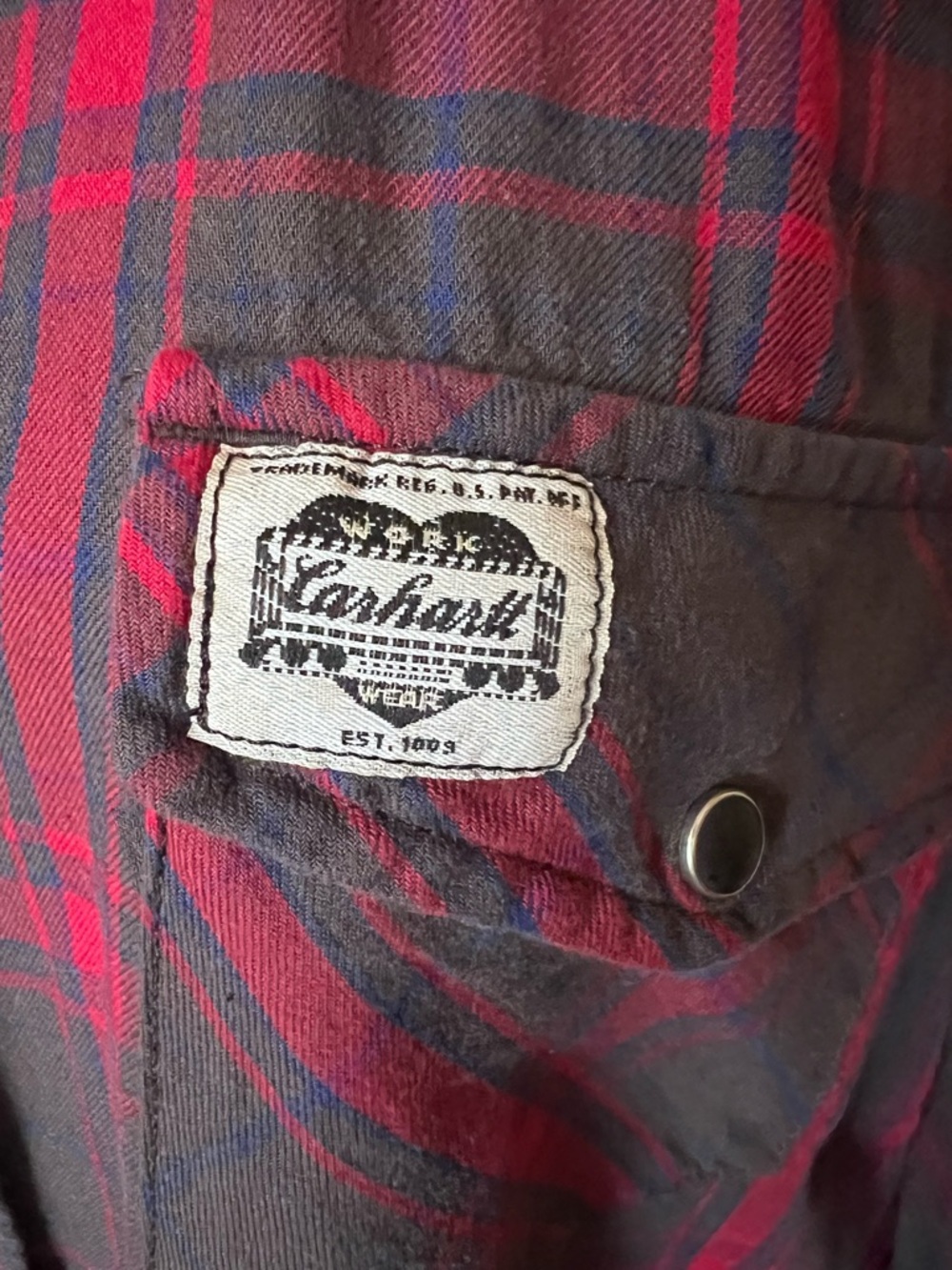 Carhartt Heritage Series Heart Logo Plaid Flannel Shirt Pearl Snap XL - Picture 3 of 10